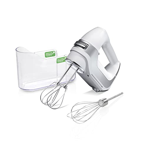 Hamilton Beach Professional 5-Speed Electric Hand Mixer with High-Performance DC Motor, Slow Start, Snap-On Storage Case, Stainless Steel Beaters & Whisk, White (62652) - White