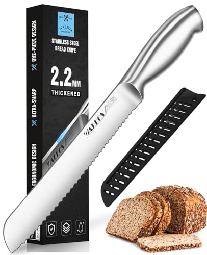 Walfos Bread Knife with Sheath, Serrated Bread Knife with Upgraded Stainless Steel, Ultra-Sharp, 8-Inch Blade, Bread Slice Knife for Slicing Homemade Bread, Bagels, Cake - 1Pcs Bread Knife With Sheath - 1Pcs Bread Knife With Sheath