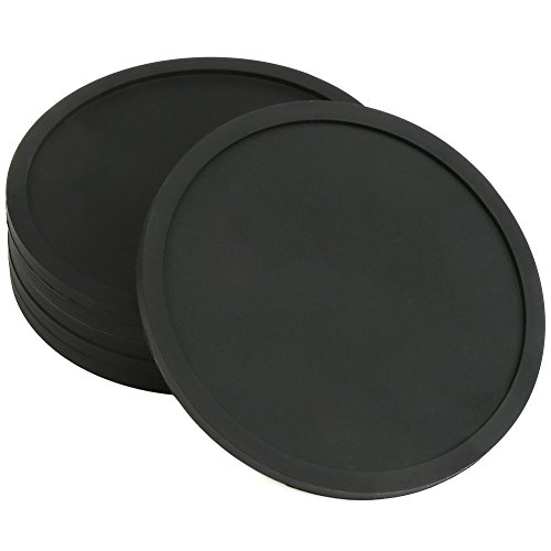 H&S Non Slip Silicone Drink Coasters - Set of 6 - Large Black Cup Coaster Set for Outdoor and Indoor Drinks - Anti Stain & Heat Resistant