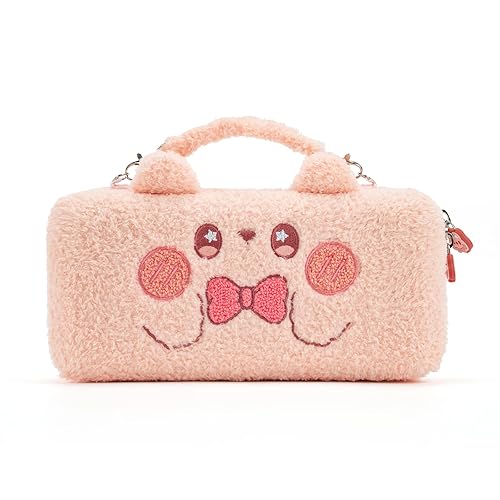 GeekShare Pink Bunny Plush Bag Carry Case Compatible with Switch/OLED - Portable Slim Travel Carrying Case with Removable Handle Fit Switch Console & Game Accessories