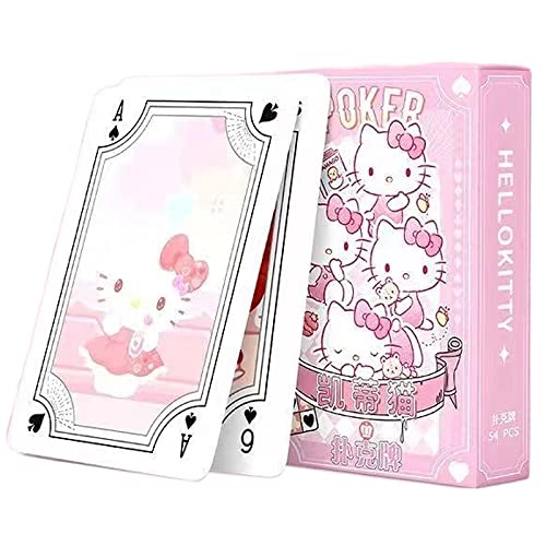 Oxsioeih 54 Pcs Kawaii Playing Cards for Card Games Poker Cards Cute Cartoons Deck of Cards Table Game Cards 3.5in × 2.4in - Pink-kt