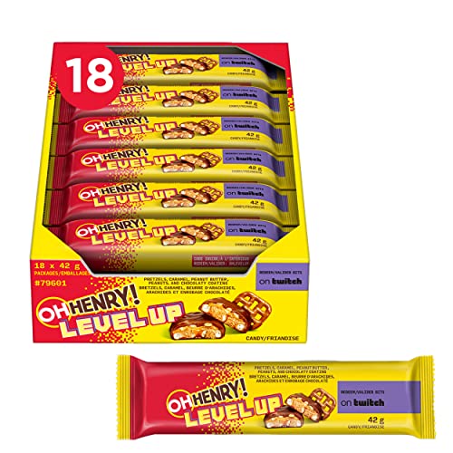 OH HENRY! Level Up Chocolatey, Peanut Butter, Caramel & Pretzel Filled Candy Bars, Assorted Candy, Bulk Candy to Share, 42g (18 Count) - 42 g (Pack of 18)