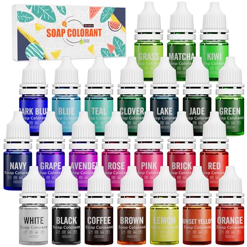 Soap Dye - 24 Colour Food Grade Skin Safe Soap Coloring Bath Bomb Colour Dye for DIY Soap Making Supplies - Liquid Concentrated Soap Colourant for Bath Bomb Supplies Kit, Handmade Soaps, Slime, Craft