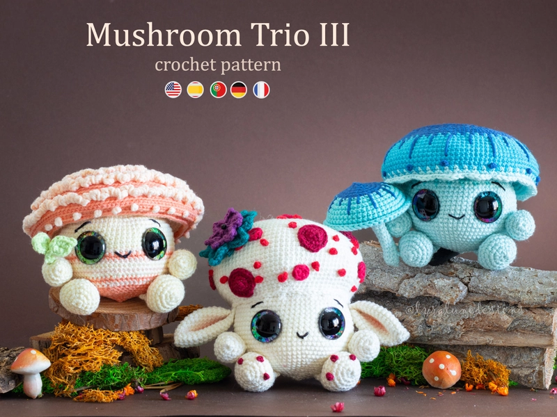 Crochet Pattern: Mushroom Trio III - Amigurumi Pattern • US terms PDF