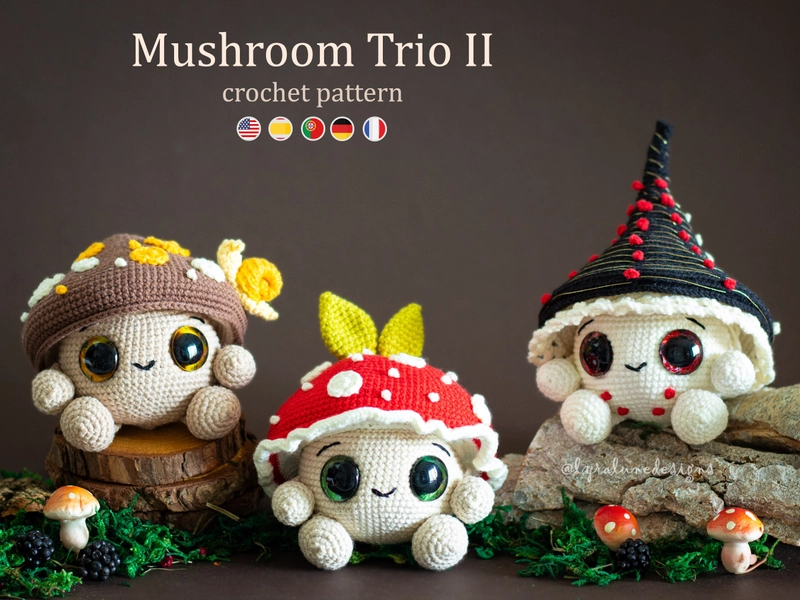 Crochet Pattern: Mushroom Trio II - Amigurumi Pattern • US terms PDF