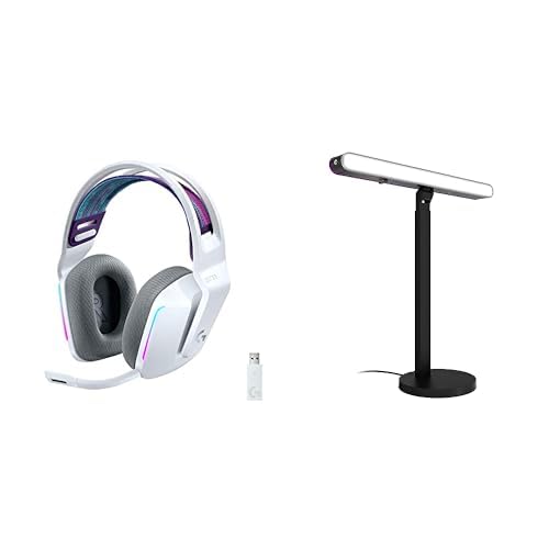 Logitech G733 Lightspeed Wireless Gaming Headset + Litra Beam LX Premium Dual-Sided RGB LED Streaming Key Light - White - White - Headset + Gaming Light