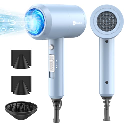 Slopehill Professional Ionic Hair Dryer, Powerful 1800W Fast Drying Low Noise Blow Dryer with 2 Concentrator Nozzle 1 Diffuser Attachments for Home Salon Travel (Matte Blue) - Matte Blue