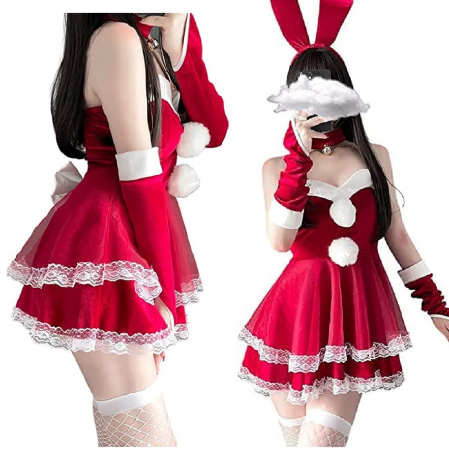 [THE CLASSIC TOKYO] 【人気モデル 着用】 豪華5点セット うさ耳カチューシャ付き サンタ コスプレ サンタコス レディース 可愛い クリスマス サンタクロース 仮装 衣装 コスチューム