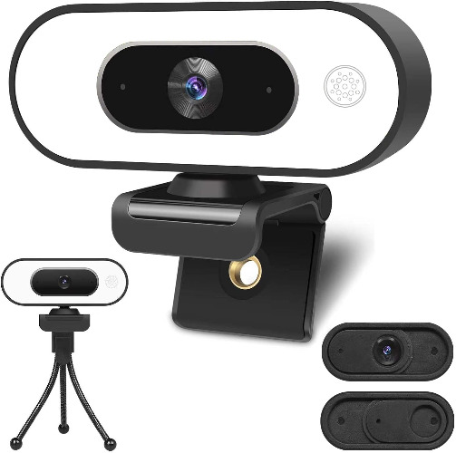 ToLuLu Webcam met ringlichtmicrofoon - streaming webcamera, 1080P Full HD Pro Camera PC Mac Laptop Desktop, USB Computer Webcam w/Privacy Cover & Statief Zoom Meeting Skype-teams Twitch