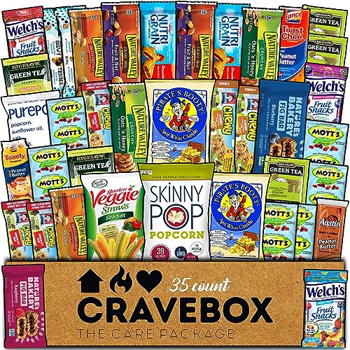 CRAVEBOX Healthy Snack Box Variety Pack Care Package (35 Count) Gift Basket Kids Teens Men Women Adults Health Food Nuts Fruit Nutrition Assortment Mix Sample College Students Office Back to School