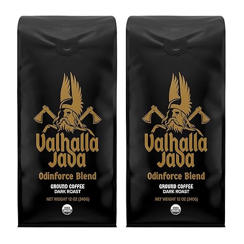 Death Wish Coffee, Valhalla Java Odinforce Blend - Ground Coffee Dark Roast - Arabica & Robusta Beans - 2 Bags (12oz.) - Valhalla Java - 12 Ounce (Pack of 2)