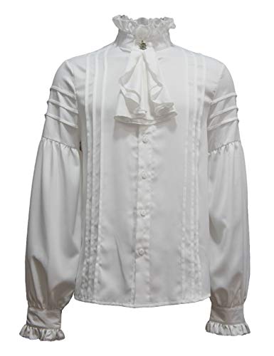 Crubelon Mens Pirate Shirt Vampire Renaissance Medieval Victorian Gothic Clothing - X-Large - White