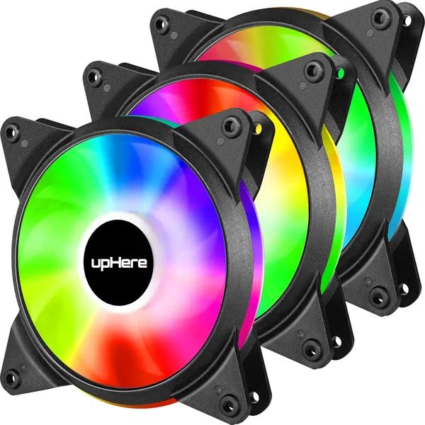 upHere 4-PIN PWM 120mm LED Computer Case Fan super Silent PC Cooling Fan 3 Pack Fan for Computer Cases, CPU Coolers, and Radiators Ultra Quiet,colorful Case Fan,T4CF4-3