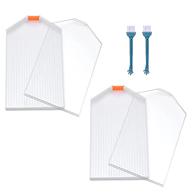Andy's Orchids Diamond Painting Tray, Beading Plates with Lid, 2 Bead Trays & 2 Lids & 2 Clean Brush, Diamond Painting Drill Plate, Diamond Storage Tray with Cleaning Brush, Embroidery Accessories