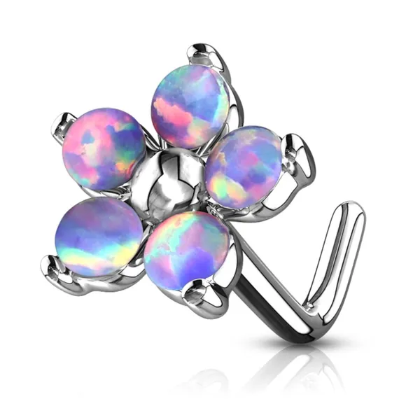 Nose stud with flower of coloured opal stones - Opal Purple