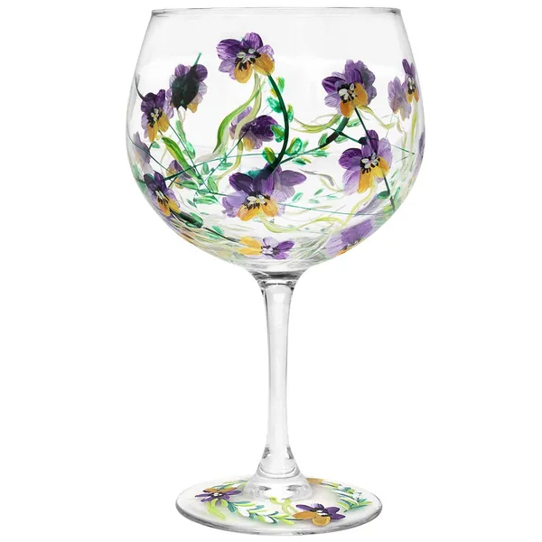 The Leonardo Collection Hand Painted Pansy Flower Gin Glass by Lynsey Johnstone with Gift Box , Multicoloured, JNS_475168