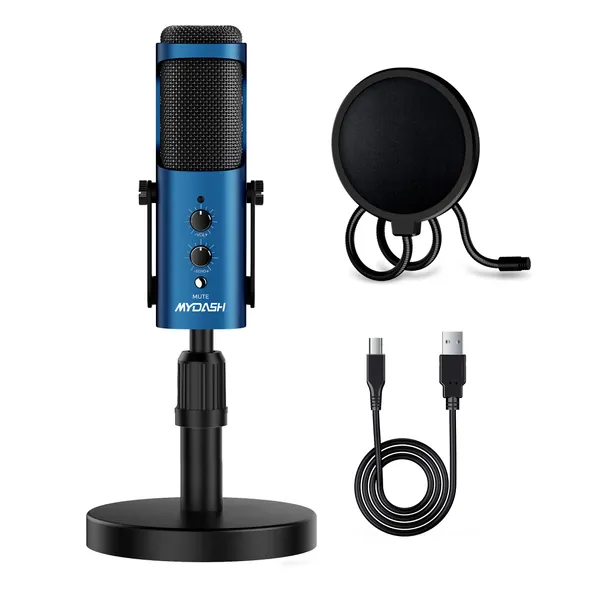 MYDASH 2021 Upgraded USB Computer Microphone, Plug&Play PC Condenser Mic Kit with Stand Shock Mount Pop Filter for Streaming,Podcasting,Gaming,YouTube Video,Skype,Recording etc