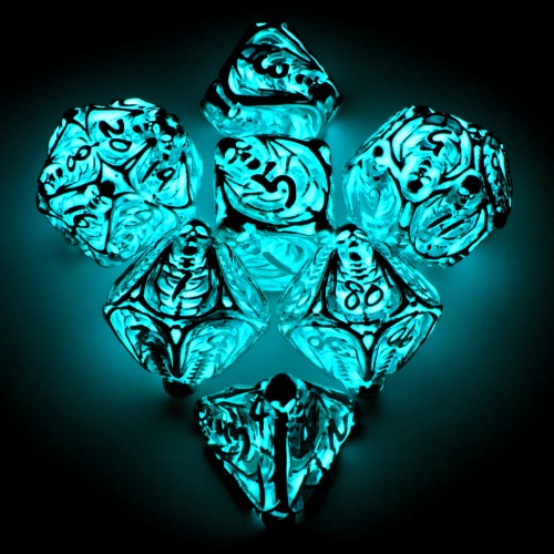 D&D Dice, DND Metal Skull Dice Glow in The Dark Dice HNCCESG Hollow Luminous Polyhedral Role Playing Dice for Dungeons and Dragons RPG Table Game Pathfinder Warhammer Shadowrun (Skull Blue Light) - Skull-blue Light
