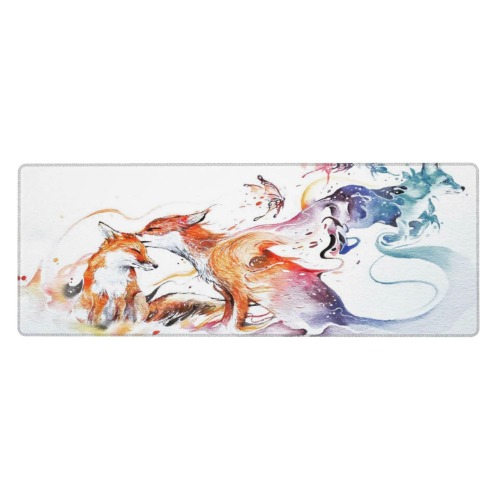 Watercolor Foxes and Butterflies Design Pattern Large Mouse Pads Rectangle Long Extended Big Stitched Edge Gaming Mousepad with Non-Slip Rubber Base for Desktop Laptop Keyboard 31.5 X 11.8 Inch - Watercolor Foxes And Butterflies Design Pattern One Size