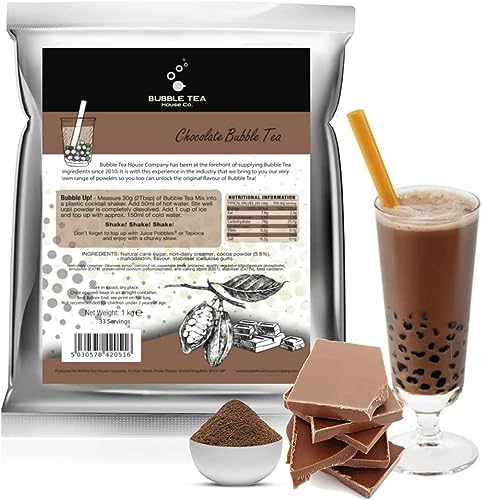 Chocolate Bubble Tea Powder, (1kg / 33 servings) - Make Bubble Tea at Home - Ideal for Frappes, Coffee, Boba Tea, Milkshakes - Gluten Free, Halal Certified. - Chocolate - 1 kg (Pack of 1)