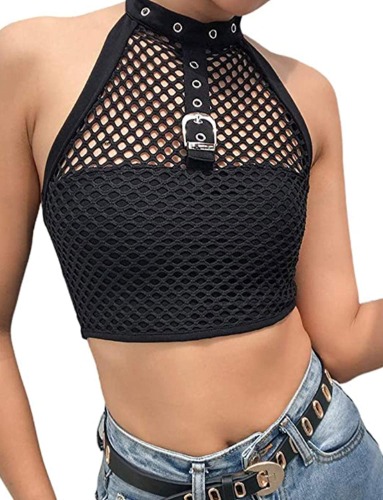 Women Sexy Choker Crop Tops Buckle Halter Neck Crop Tube Top Cami Bandeau Tops