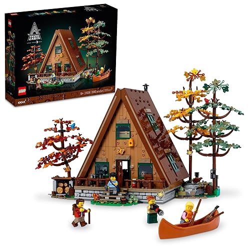 LEGO Ideas A-Frame Cabin 21338 Collectible Display Set, Buildable Model Kit for Adults, Gift for Nature and Architecture Lovers, Includes 4 Customizable Minifigures and 11 Animal Figures - Brown Green