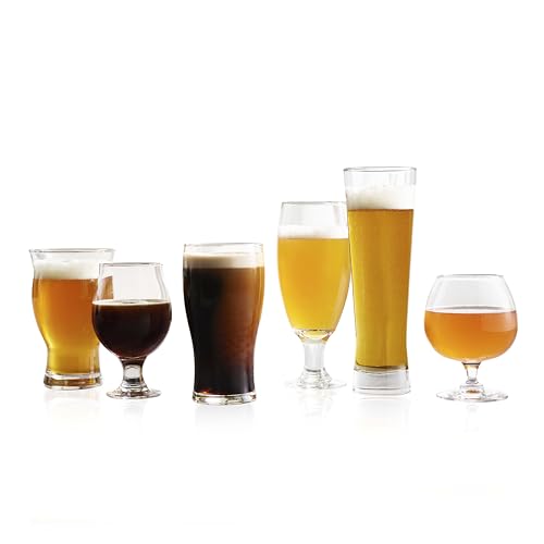 Libbey Craft Brews Assorted Beer Glasses Set of 6, Versatile, Premium Beer Glass Set, Craft Beer Glasses for Pilsner, Stout, Lager, IPA & More - Beer Set