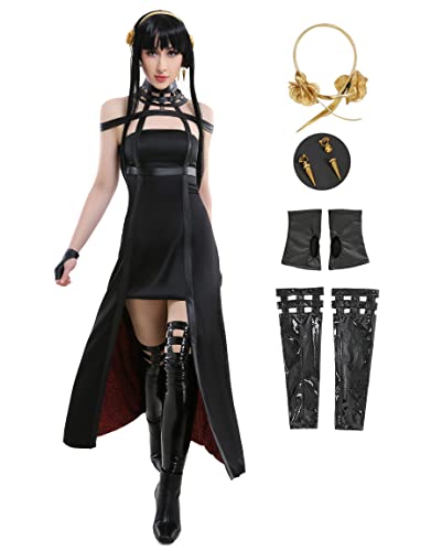 haikyuu Women's Anime Cosplay Costume with Stockings Accessory Earrings Gothic Halter Black Dress - Black - X-Large