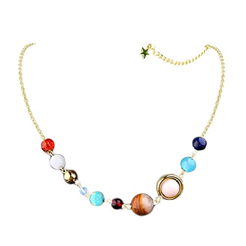 COLORFUL BLING Universe Galaxy the Eight Planets Pendant Necklace Guardian Star Space Sun Moon Star Celestial Necklace in the Solar System for Women Girls Gifts - gold choker