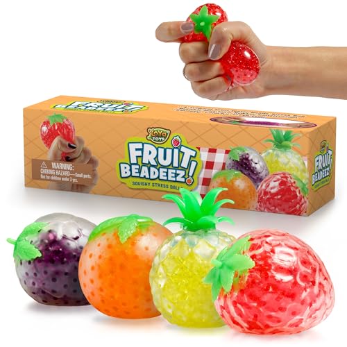YoYa Toys Fruit Favorites DNA Balls - Fidget Toy Stress Ball - Colorful Soft Squishy - Mental Stimulation, Clarity & Focus Tool - Fun for Any Age - 4 Pack