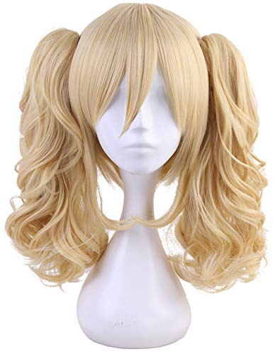 Morvally Short Straight Blonde Bob Wig with Two Jaw Claws Ponytail Hair for Cosplay Costume Halloween Wigs