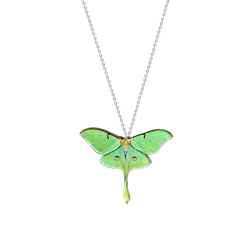 Uarein Moth Butterfly Necklaces for Women Men Girls Punk Insect Pendant Necklaces Acrylic Green Moth Necklaces Funny Animal Necklace Birthday Party Jewelry Gifts - A