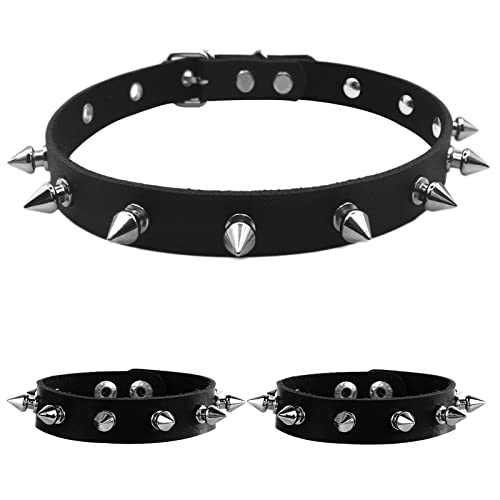 Tosmifairy 3Pcs Leather Goth Jewelry Choker and Bracelets Set Punk Cosplay Costume Accessories for Women Men Teen Girls - Black J