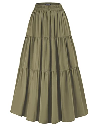 Scarlet Darkness Maxi Long Skirts for Women Summer Flowy Renaissance Skirt with Pockets - Medium - Olive Green