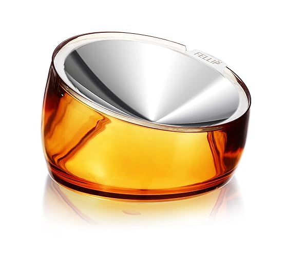 Felli Pet Oblik Anti Whisker Fatigue & Regurgitation Raised Cat Food Water Bowl, Tilted Stainless Steel Shallow Dish Dishwasher Easy Clean, Elevated Dry Wet Metal Feeder Slanted Plate (0.5Cups, Gold) - 0.5 Cups Shallow Dish - Gold