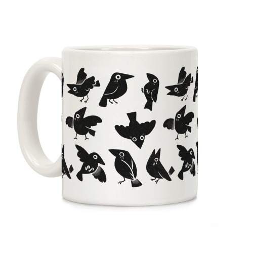 LookHUMAN Cute Crow Pattern White 11 Ounce Ceramic Coffee Mug - 
