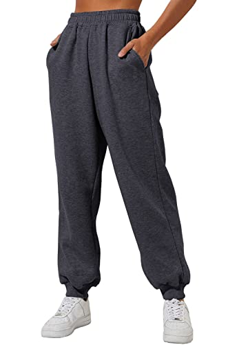 Yovela Womens High Waisted Baggy Sweatpants 2023 Fall Jogger Pants Y2k Trendy Lounge Trousers with Pockets - Medium - Dark Grey