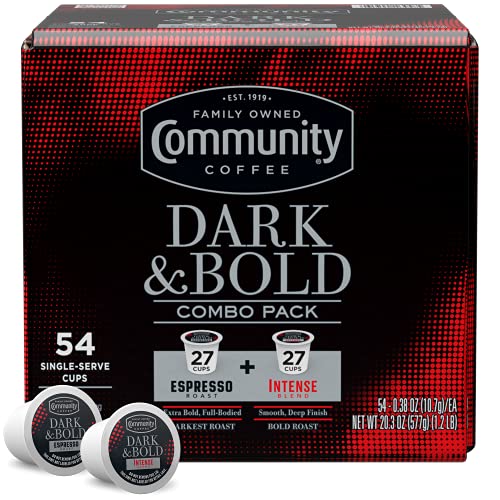 Community Coffee Dark & Bold Variety 54 Count Coffee Pods, Extra Dark Roast Compatible with Keurig 2.0 K-Cup Brewers, 54 Count (Pack of 1) - Dark Bold Espresso Roast 12 Count