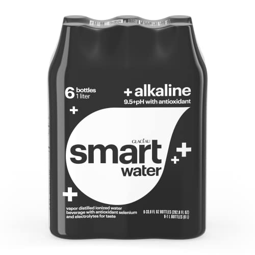 smartwater alkaline with antioxidant ionized electrolyte vapor-distilled water bottles, 1L, 6 pack - 33.8 Fl Oz (Pack of 6)