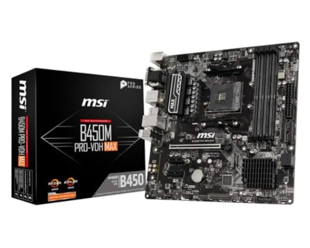 MSI B450M PRO-VDH MAX Motherboard 'mATX, AM4, DDR4, LAN, USB 3.2 Gen1, M.2, VGA, DVI-D, HDMI, AMD RYZEN 1st, 2nd and 3rd Gen Ready' - B450M PRO-VDH MAX - Micro-ATX