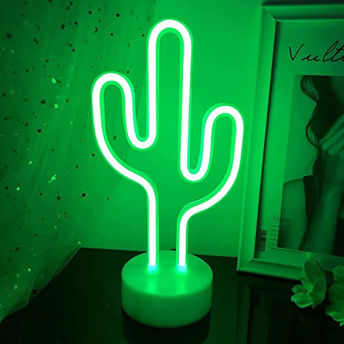 NIWWIN Neón Sign,Cactus Neon Led, luces neon decoracion, luces decorativas con base, pilas o usb, decoraciones de navidad, fiestas de cumpleaños, regalos para niños - Cactus