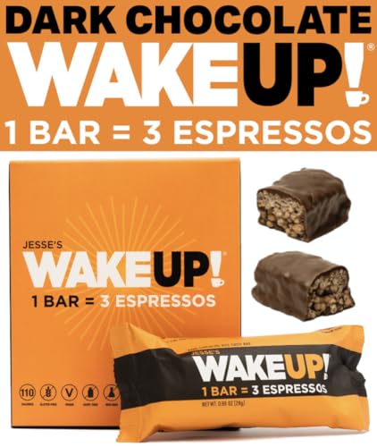 WAKE UP! Caffeinated Chocolate Protein Bars Gluten Free, Vegan Energy 250mg Plant Based Caffeine, Kosher Boost Focus (1 Bar = 3 Espressos) 6 Pack - Chocolate - 1 Bar = 3 Espressos