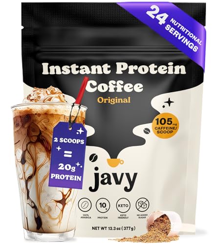 Javy Instant Coffee Protein Coffee - Premium Whey Protein & Instant Coffee - 100% Arabica Coffee - Zero Artificial Flavors & Sweeteners, 24 Servings - Protein Original - 13.3 Ounce (Pack of 1)