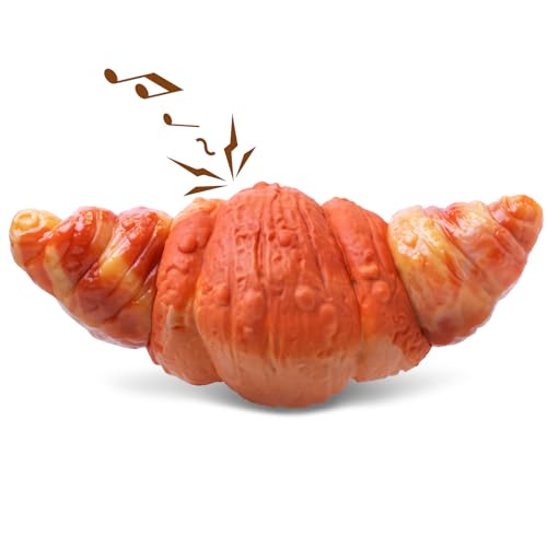 LEGEND SANDY Squeaky Dog Toys for Aggressive Chewers, Durable Dog Chew Toy for Large Breeds, Tough Nylon Rubber, Heavy Duty Dog Toy for Medium and Bid Dogs, Indestructible Dog Toys, Large Dog Toys - Croissant