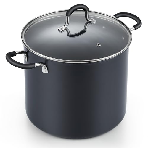 Cook N Home Nonstick Stockpot Soup pot with Lid Professional Hard Anodized 10 Quart, Oven safe - Stay Cool Handles, Black - 10 Quart