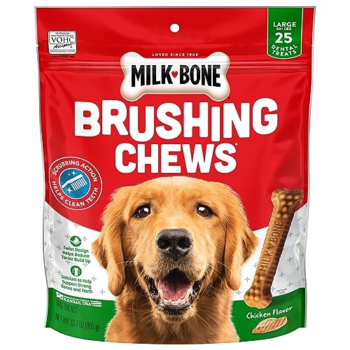 Milk-Bone Original Brushing Chews 25 Large Daily Dental Dog Treats Scrubbing Action Helps Clean Teeth - Chicken (Large) - 25 Count (Pack of 1)
