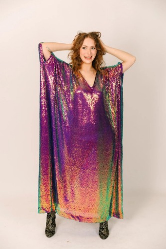 Purple Holographic Sequin Long Caftan | One Size