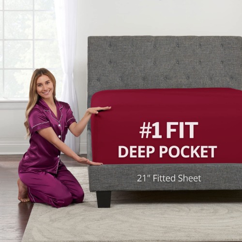Queen Fitted Sheet Only Deep–Pocket – Extra Deep Pocket Queen Fitted Sheet – 21” Fitted Sheets Perfectly Fit 17”–23” Deep Mattress & Toppers – Lovely Joyful Feel – 1 Bottom Sheet Queen Size – Red - [21" Deep] - Queen Red (Passion)