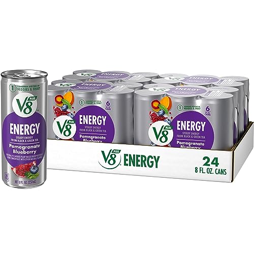 V8 +ENERGY Pomegranate Blueberry Energy Drink, Made with Real Vegetable and Fruit Juices, 8 FL OZ Can (4 Packs of 6 Cans) - Pomegranate Blueberry - 8 Fl Oz (Pack of 24)