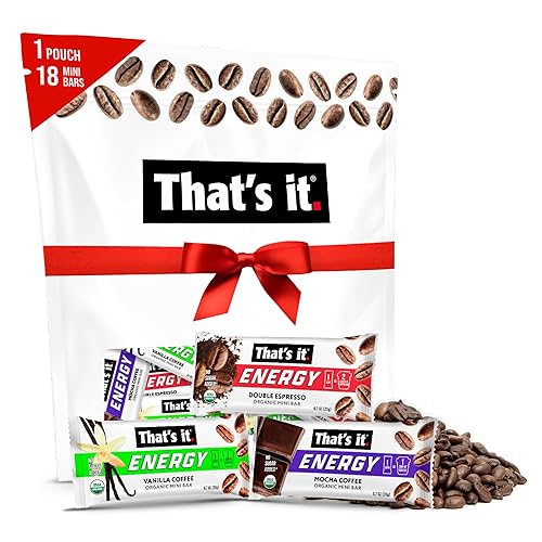 That’s it. Organic Energy Coffee Mini Bars - (6 each of Vanilla, Mocha, Double Espresso) Grab and Go, No Added Sugars, Non-GMO, Caffeine Power Snack, Kosher, Allergy Friendly (Variety - 18 Count) - Variety - 18 Count (Pack of 1)